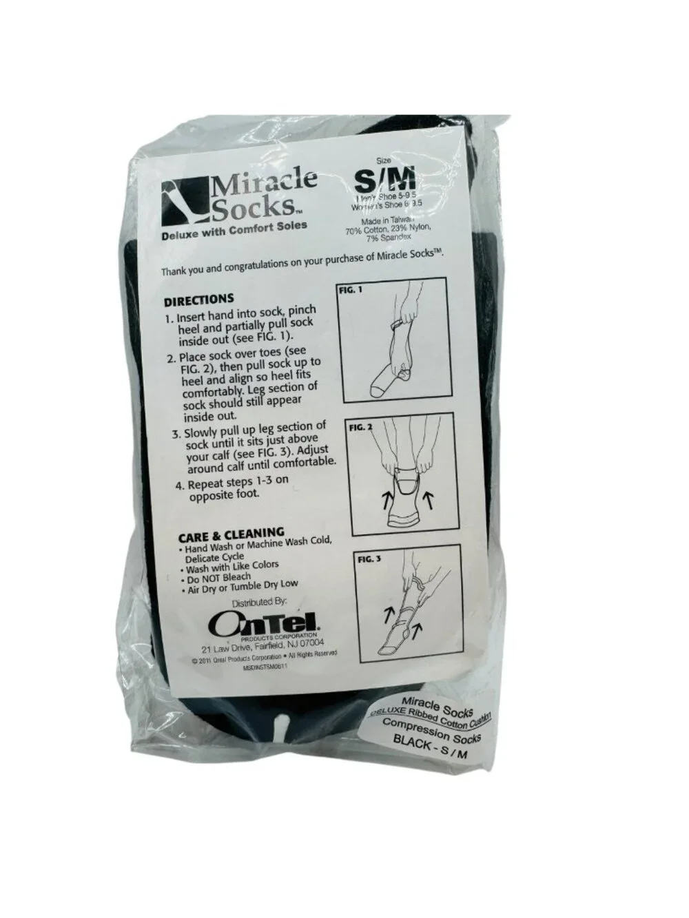 Miracle Socks Deluxe Ribbed Cotton Compression Socks S/M Black